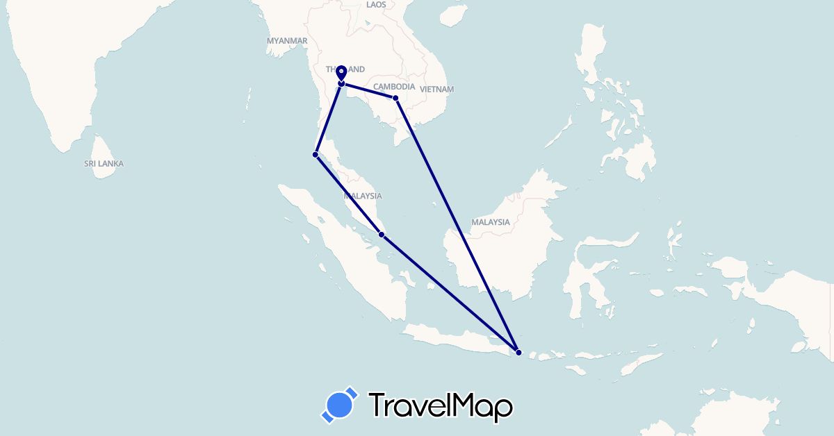 TravelMap itinerary: driving in Indonesia, Cambodia, Singapore, Thailand (Asia)